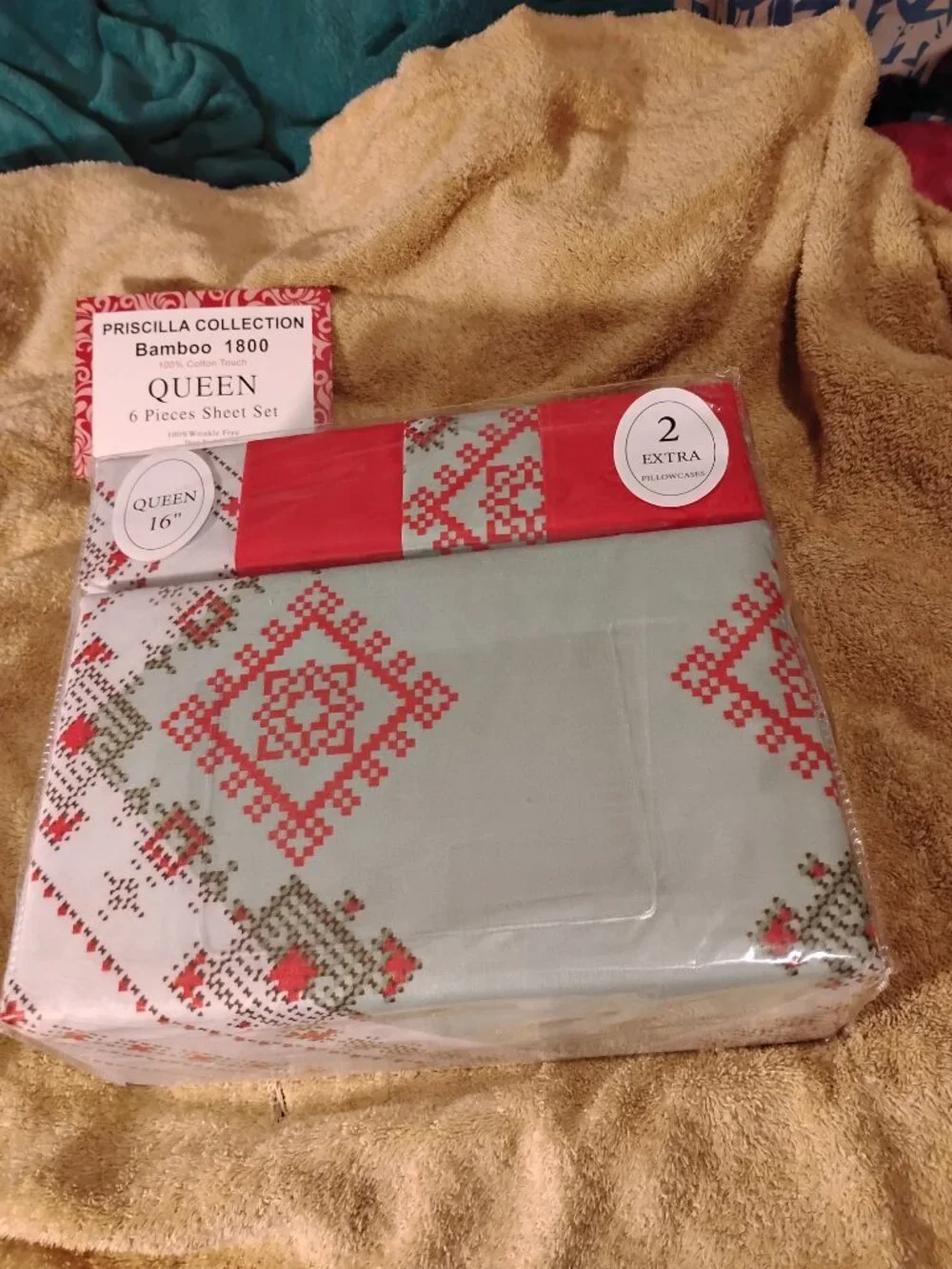 Sheet Set 6 PC Queen Bamboo Cotton Priscilla Collection New
